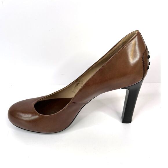 Tod's Size 5 (EU 35.5) Brown Leather 3.5 Heels With Black Studs Back of Heels - Picture 13 of 16